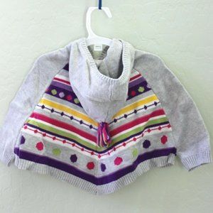Gymboree Stripe Hooded Button Down Knit Cape Poncho Sweater Size 12-18M